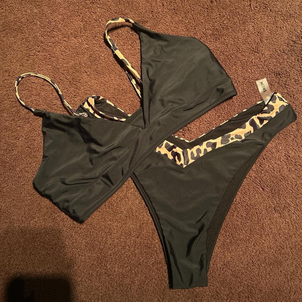 SHEIN Black and Tan Bikini Set